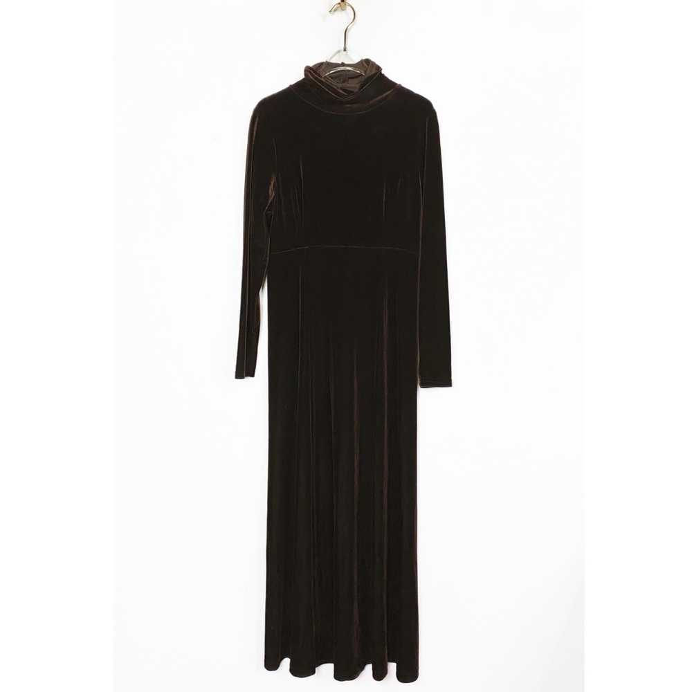 Vtg Moda Womens Velvet Maxi Dress Long length Chocolate Brown size M